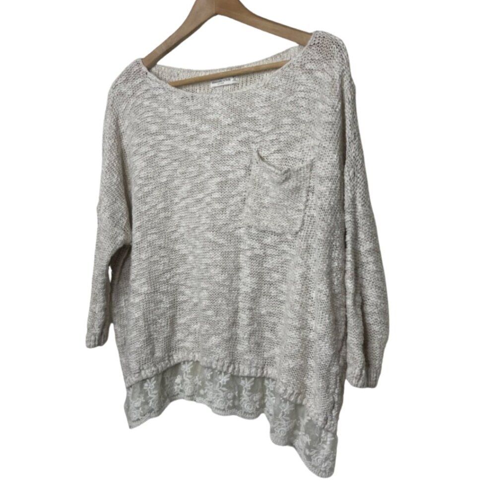 ABERCROMBIE & FITCH | Women's Oversized Cream Sweater with Lace Trim | Size M/L - Picture 6 of 12